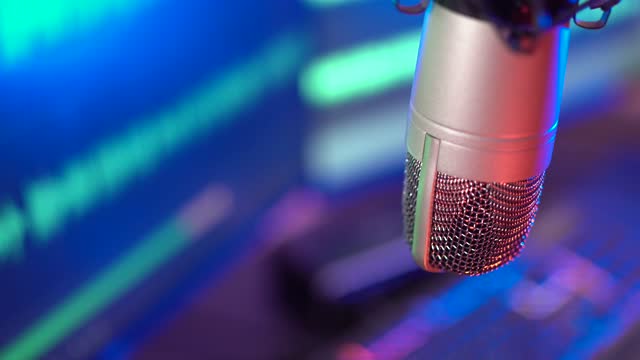Studio Microphone Recording Podcast Audio - 4K Footage