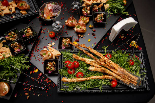 istock Gourmet appetizers: foie gras, venison, tuna and salmon. 1299504899