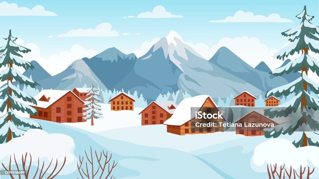 Ilustración de Montaña De Invierno Con Cabañas Casas En Picos Alpinos Nevados Para Vacaciones De Invierno Paisaje De Dibujos Animados Del Concepto Vectorial De Estación De Esquí y más Vectores Libres de Ilustración de Montaña De Invierno Con Cabañas Casas En Picos Alpinos Nevados Para Vacaciones De Invierno Paisaje De Dibujos Animados Del Concepto Vectorial De Estación De Esquí y más Vectores Libres de