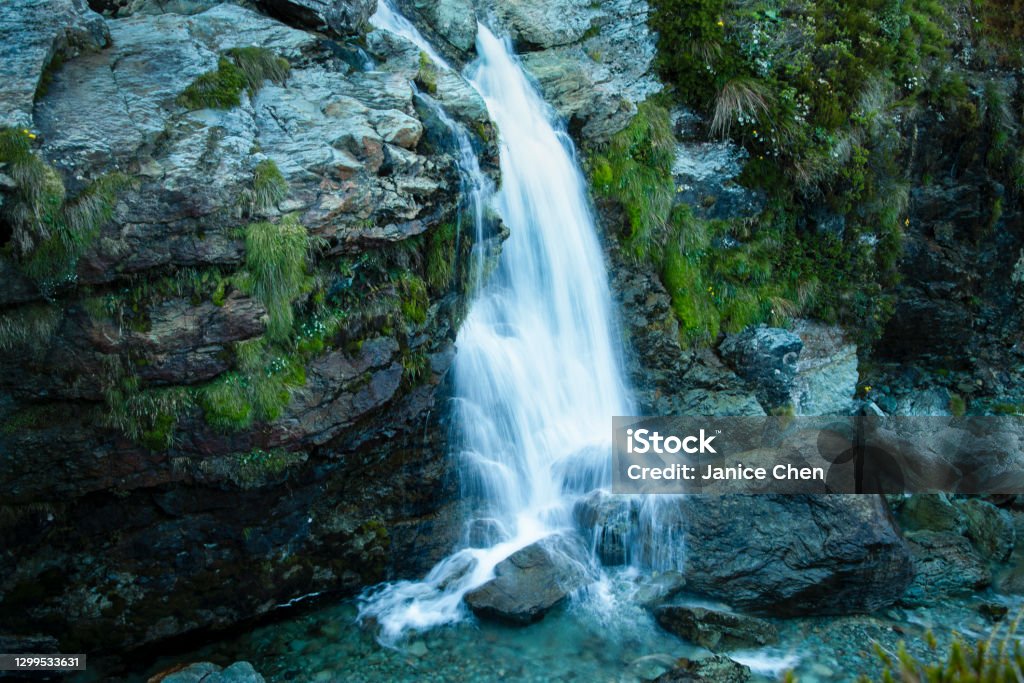 Routeburn Falls on day 2 of Routeburn Track, South Island, New Zealand Beauty In Nature Stock Photo