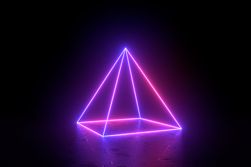 3d rendering of abstract ultraviolet neon lights geometric shape background. purple, pink and blue colors.