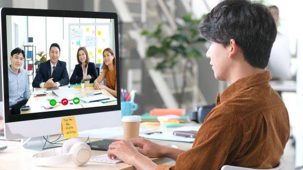 istock Virtual video conference, Work from home, Brainstorm planing teamwork, Asian business team making video call by web, Group of asia team online telecommunication meeting by computer 1299548735