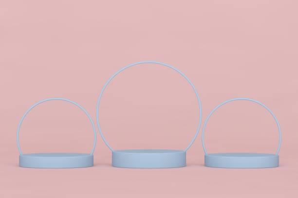 istock Pink and blue podium and minimal abstract background, 3d rendering geometric shape, Stage for awards on website in modern. Empty product stand. 1299550034