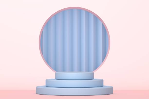istock Pink and blue podium and minimal abstract background, 3d rendering geometric shape, Stage for awards on website in modern. Empty product stand. 1299550056