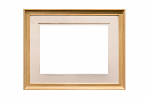 wooden picture frame with interior lining panel isolated on white with clipping path