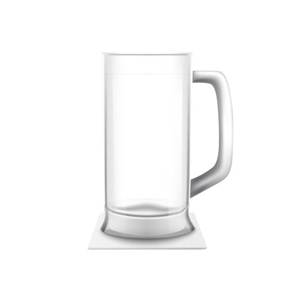 白いコースターに空のガラスビールマグ、現実的なベクトルイラスト分離。 - glass empty pint glass isolated点のイラスト素材／クリップアート素材／マンガ素材／アイコン素材