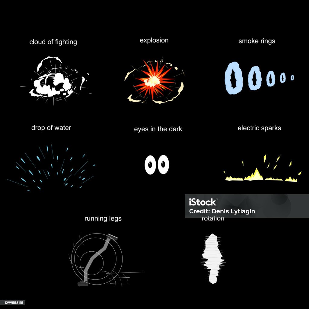 Effect. Examples Cartoon Comic Elements Set Of Cartoon Effects Stock Illustration - Download ...