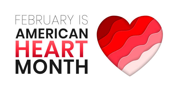 American Heart Month banner design template. Vector illustration of stylized paper cut heart. Concept of awareness from heart problem and blood vessel disease. Celebrate annual in february American Heart Month banner design template. Vector illustration of stylized paper cut heart. Concept of awareness from heart problem and blood vessel disease. Celebrate annual in february. month stock illustrations