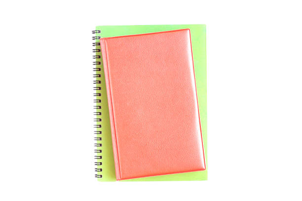 istock Blank open memory pink and green notebook isolated on a white background. 1299560595