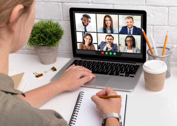 istock Business Lady At Laptop Computer Having Online Meeting In Office 1299563603
