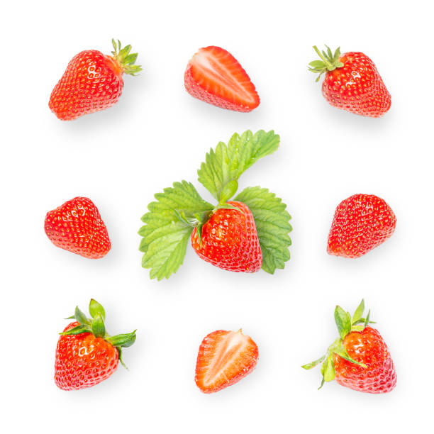 istock Strawberry collection. Strawberryies isolated on white background with clipping path. View from different angles. Seamless Pattern 1299571486
