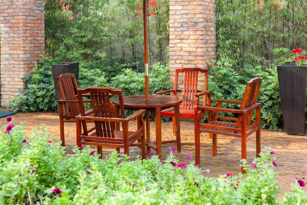 Two chairs placed in the yard