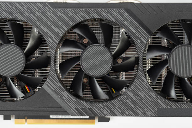 istock Game graphics card isolated on white background. The pc board can be used to mine cryptocurrency. 1299571816