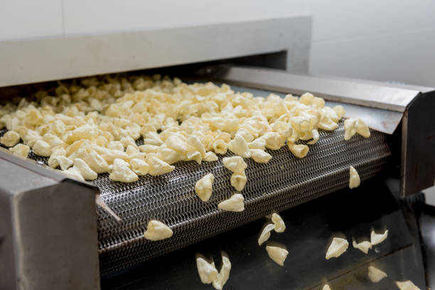 istock Conveyor line for frying snacks and chips in a modern factory 1299578318