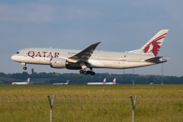 카타르항공 보잉 787-8 드림라이너 a7-bca 여객기 가착륙 - boeing 787 qatar airways airplane aerospace industry 뉴스 사진 이미지