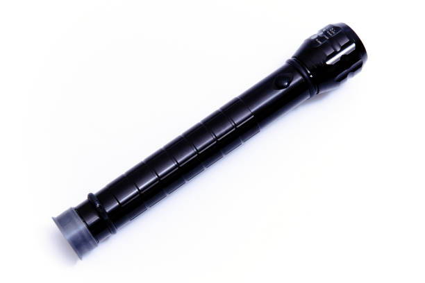istock Black big LED flashlight photographer on a white background. 1299580637