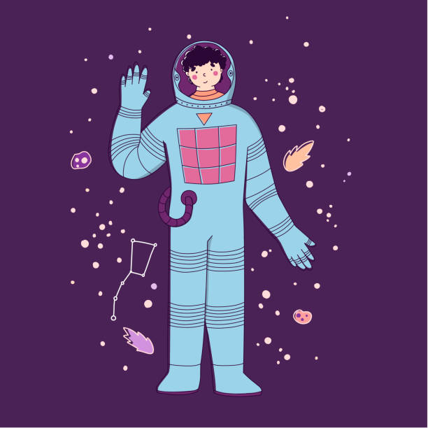 istock Flat cartoon character spaceman. Astronaut greeting. Flat cartoon vector illustration. 1299581845
