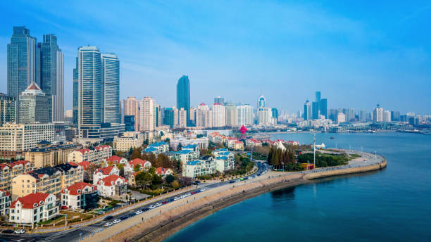 Aerial photography of Qingdao cbd modern architecture night view Aerial photography of Qingdao cbd modern architecture night view qingdao stock pictures, royalty-free photos & images