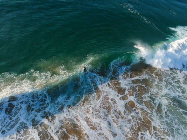 istock Aerial view from a surfer in a surf spot. Big waves in a beach 1299585192