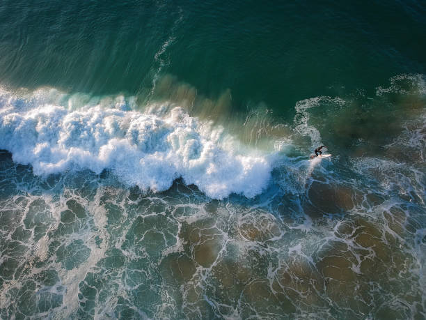 istock Aerial view from a surfer in a surf spot. Big waves in a beach 1299585216
