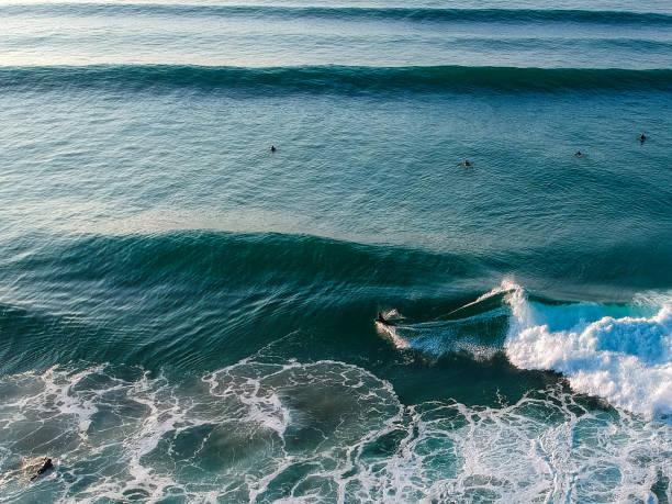 istock Aerial view from a surfer in a surf spot. Big waves in a beach 1299585254