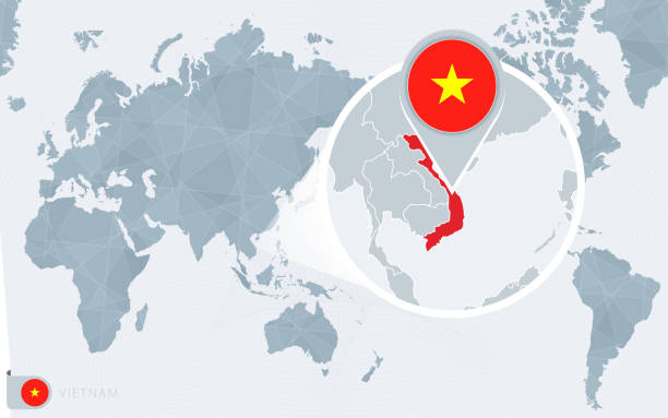 820 Vietnam World Map Illustrations Royalty Free Vector Graphics Pacific Centered World Map With Magnified Vietnam Flag And Map Of Vietnam 