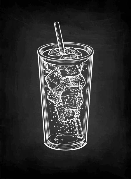 ilustrações de stock, clip art, desenhos animados e ícones de chalk sketch of soda glass. - cocktail drinking straw ice glass