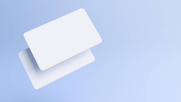 istock Rounded corners business cards mock up for design template. Blank credit card mockup front and back on a blue background in realistic 3D render 1299591245