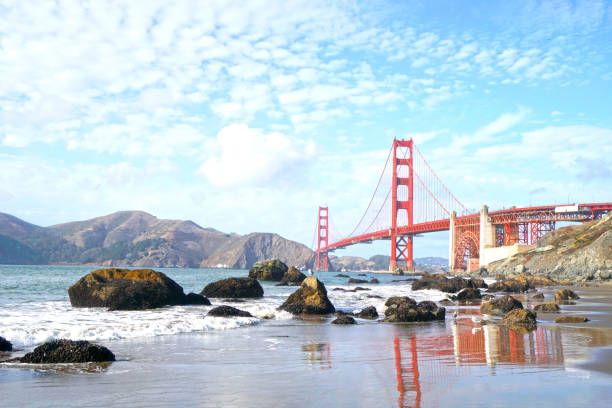 Golden Gate Bridge is Red Bridge seen from Baker Beach in San Francisco, California, United states , USA - Holiday Travel famous building Landmark - Nature Park and outdoor sightseeing Golden Gate Bridge is Red Bridge seen from Baker Beach in San Francisco, California, United states , USA - Holiday Travel famous building Landmark - Nature Park and outdoor sightseeing baker beach stock pictures, royalty-free photos & images