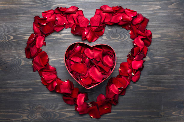Shape of heart from red rose petals