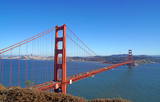 Famous Landmark red Golden Gate Bridge of San Francisco, California, United states , USA - seen from Battery Spencer - Travel and sightseeing concept