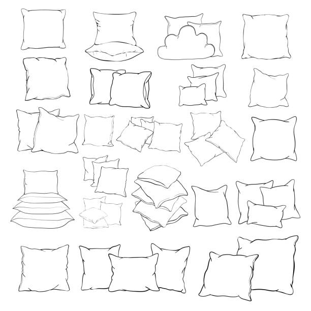 szkic wektor ilustracji poduszki, sztuki, poduszka izolowane, biała poduszka, poduszka łóżko - pillow stock illustrations