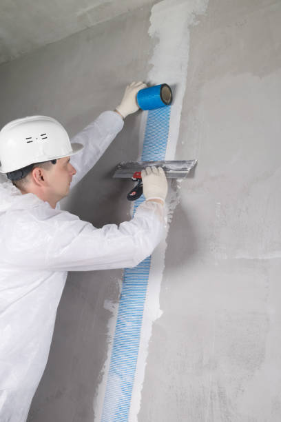 istock a worker reinforces the cracked wall with mesh 1299597722