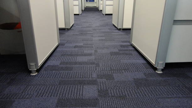 Blue color fabric background at the office floor. Dark blue carpet pattern interior for the office design floor length stock pictures, royalty-free photos & images