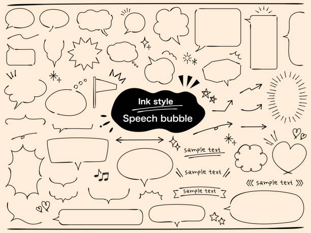 ilustraciones, imágenes clip art, dibujos animados e iconos de stock de globos de escritura a mano en el estilo de los dibujos de lápiz y tinta - thought bubble illustrations