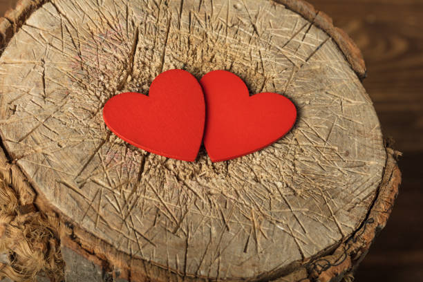 Valentine's day concept background with hearts on stump.