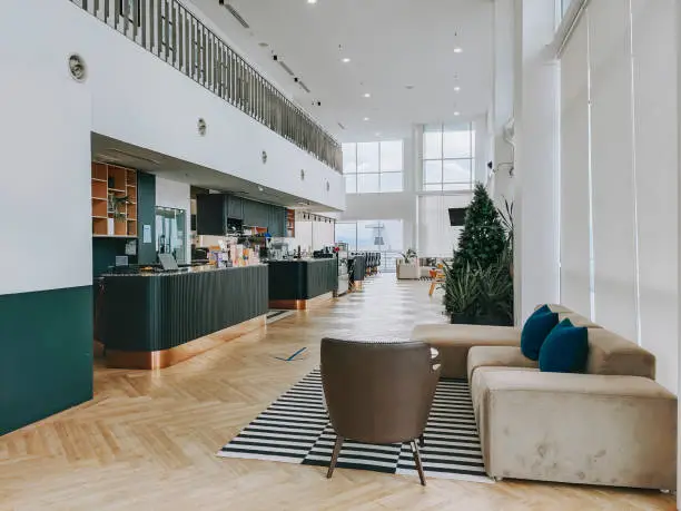 interior of co sharing office cafe area  lot in day time