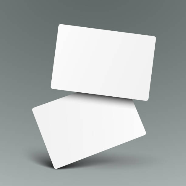 istock Mockup realistic falling business cards, gift card paper placeholder template mockup with shadows effects on a gray background, mockup visit card - stock vector 1299605651
