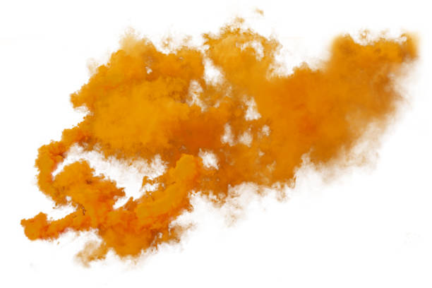 istock Red and orange smoke isolated on white background 1299606625