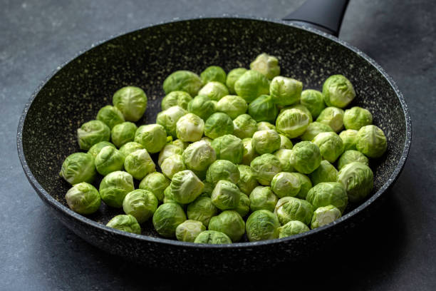 Fresh brussels sprouts in a pan