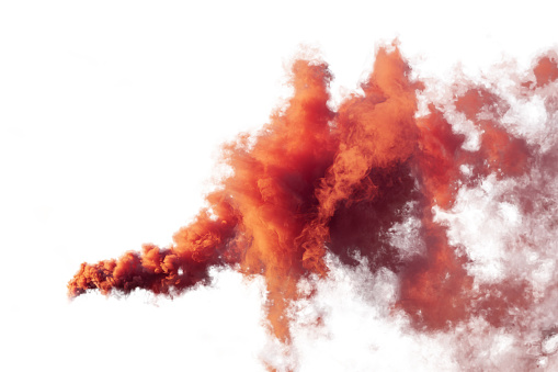 Abstract red and orange smoke isolated on white background