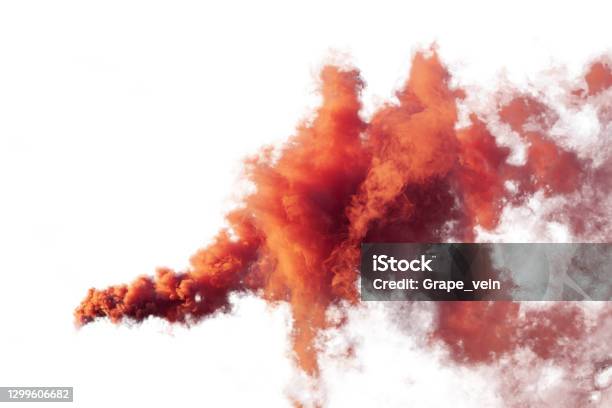 Red And Orange Smoke Isolated On White Background Stock Photo - Download Image Now - Smoke - Physical Structure, Flare Stack, Red