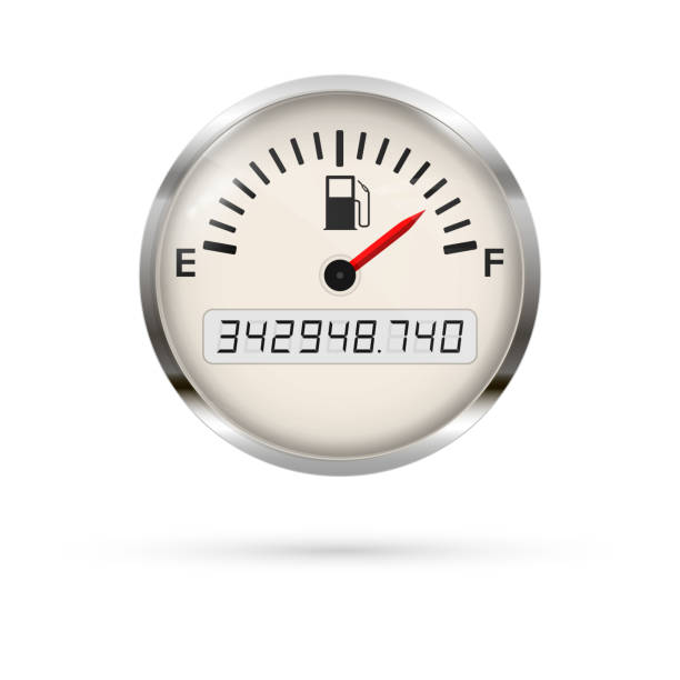 istock Fuel gauge with chrome frame. Full indication. Fuel indicator Meter. Fuel gauge. Vehicle charge indicator. 1299609934
