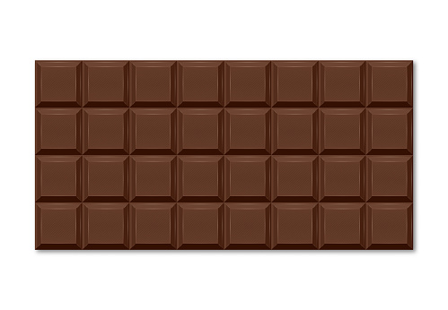Realistic illustration of brown chocolate bar with rectangular slices. Vector illustration.
