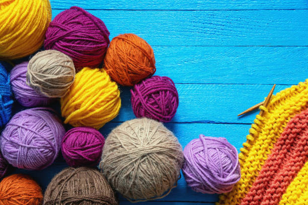 istock Colorful balls of wool. Copy space 1299612441