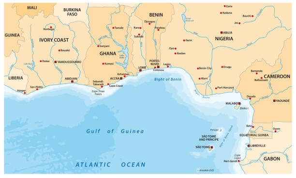 illustrations, cliparts, dessins animés et icônes de carte vectorielle du golfe de guinée en afrique de l’ouest - guinée