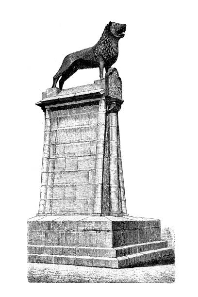 Monument of Henry the Lion, Brunswick Illustration of the original Brunswick Lion sculpture, built by Henry the Lion in 1166 as a sign of royal supremacy. In order to protect the original, a faithful replica of the original has stood on the Burgplatz since 1989. The original is in the Dankwarderode Castle. It is the most famous landmark of the city of Brunswick. braunschweig stock illustrations