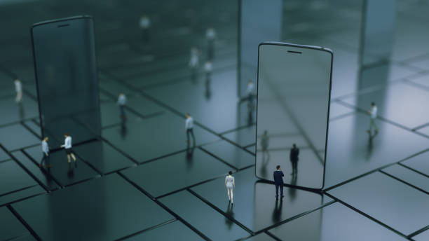 3d render. Mobile phone and varied people stock photo