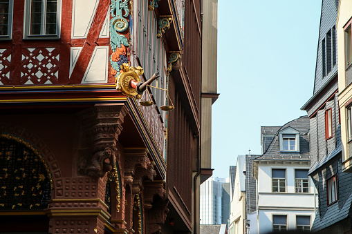 The detail of the old historic houses in the city center of Frankfurt am Main.