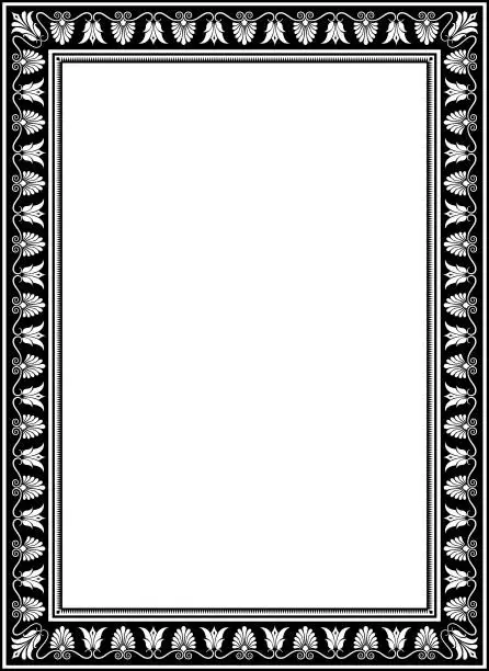 Vector illustration of Rectangular decorative frame. Antic Greek style. Floral elements, vignettes. Black and white.